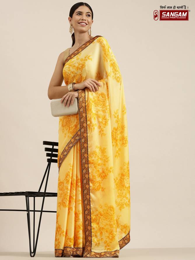 Sangam Alpini Satin Stylish Fancy party Wear Chiffon Designer Saree Collection